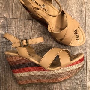 New never worn striped wedge heels by Montego Bay